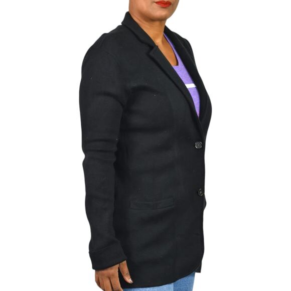 J Crew Factory Sweater Blazer Black Cardigan Knit Collared Cotton Pockets Medium - Picture 10 of 16